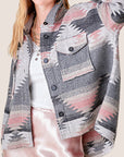 Aztec Print Shacket- Grey/Pink-