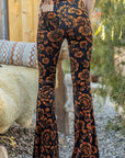 Velvet Floral Black Flare Pants