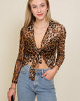 Sheer Cheetah Tie Front Top