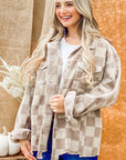 Corduroy Checkered Print Jacket - Beige - ATW14780