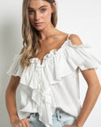 Off-Shoulder Ruffle Sleeve Top- White