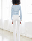 Mid-Rise White Denim Flare Jean