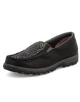 Slip-On Driving Moc- Womens Black & Black Tooled 8.5