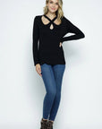 Long Sleeve Cross Neck with Gemstones