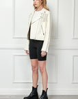 Rhinestone Fringe White Vegan Leather Jacket