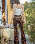 Velvet Floral Black Flare Pants