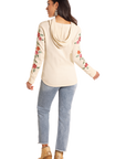 Lightweight Waffle Hoodie- Cream Embroidered - LW94T04624
