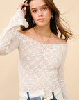 Lace Off-Shoulder Bell Sleeve Top- Off-White-