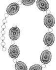 Classic Round Floral Concho Belt- Silver- L/XL