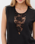 Lace-Contrast Tank with Shoulder Patches