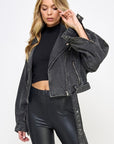 Black Denim Biker Jacket- VJ71810