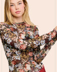Sheer Floral Mesh Top - Black-