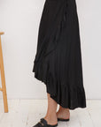 Black Satin HighLow Wrap Skirt