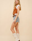 Corduroy Cropped Studded Vest - Camel