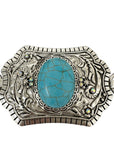 Rectangle Concho Belt with Crystal Accents- Silver/Turquoise- 35in-