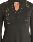 Bell Sleeve Studded Dress- Black-