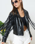 Black Vegan Leather Fringe Jacket