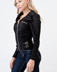 Zip-Up Pocket Suede Shirt- L3683- Black