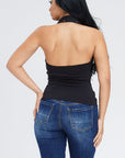 Black Zipper Halter Top with Pockets