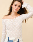 Lace Off-Shoulder Bell Sleeve Top- Off-White-