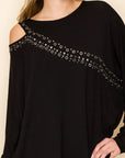 Asymmetrical Open Shoulder Top with Eyelet