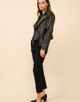 Washed Leather Moto Jacket- Black-