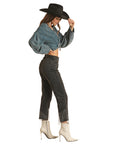 Charcoal Fringe Cropped Pant