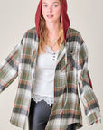 Multi-Colored Plaid Shacket with Hood