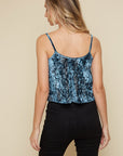 Velvet Patterned Crop Cami- Teal-