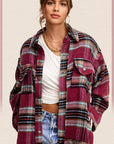 Hailee Plaid Shacket- Maroon/Plum