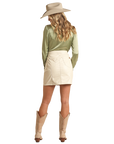 Western Yoke Leather Skirt- Cream-
