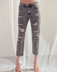 Acid Wash Black High Rise Slim Straight