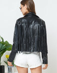 Black Vegan Leather Fringe Jacket