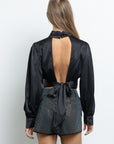 Satin Wrap Blouse- Black