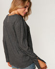 PLUS- Ribbed V-Neck with Lace Trim Neck- Charcoal-