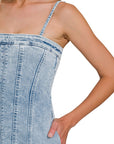 Light Wash Denim Cami Dress with Pockets- DTS-1930A5