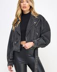 Black Denim Biker Jacket- VJ71810