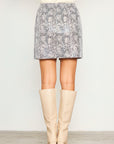 Suede Snakeskin Pattern Skirt- White