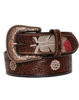 Pink Feather Handtooled Belt- S-4062