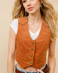 Corduroy Cropped Studded Vest - Camel