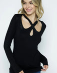 Long Sleeve Cross Neck with Gemstones