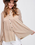 Rose Gauze Waffle Flowy Top- Taupe-