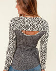 PLUS- Aztec Colorblock Cut-Out Long Sleeve-