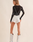 Sheer Rhinestone Top with Crystal Fringe