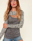 PLUS- Aztec Colorblock Cut-Out Long Sleeve-