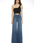 Front Seam Straight Wide Leg Denim- MEDIUM Wash- PW505