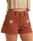Brown Suede Star Shorts- BW68D03554-