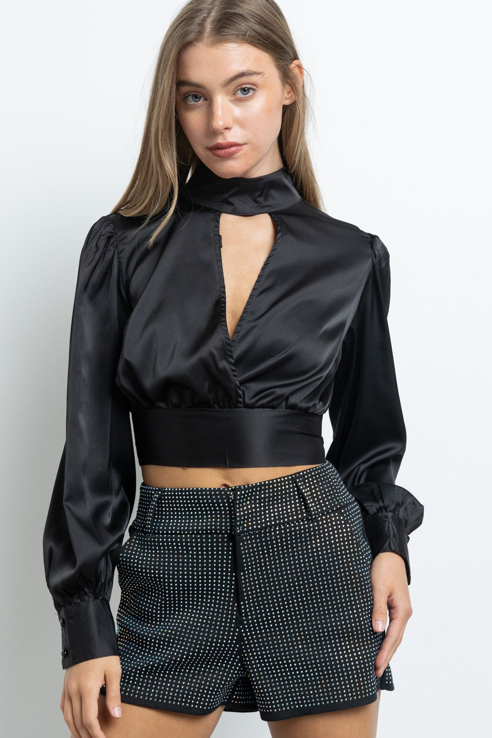 Satin Wrap Blouse- Black – Alternate Route Outfitters