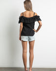 Off-Shoulder Ruffle Sleeve Top - Black