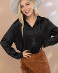 Black Satin Fringe Button Up